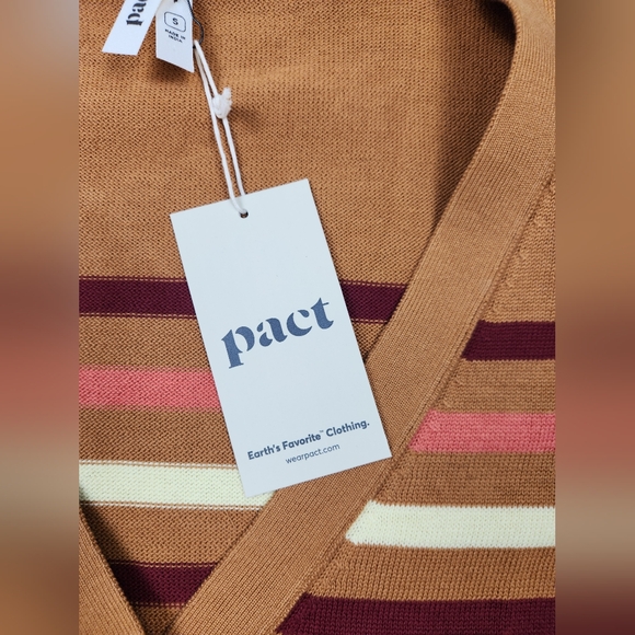 Pact Womens Warm Spice Stripe Classic Fine Knit Cardigan Sweater Size Small NWT - Picture 5 of 11